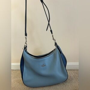 Coach Two Tone Blue Leather Shoulder Bag with black details